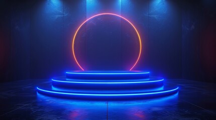 Wall Mural - A light blue spiral. A curved light effect on a blue line. A luminous blue circle. A light blue pedestal, podium, platform, table. Modern PNG. Modern art.