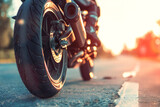 sportbike, close up view on the road, biker and motorcycle season