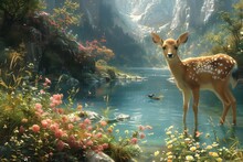 Deer In The Lake, Fallow Deer In The Forest, Deer, Animal, Wildlife, Mammal, Nature, Fawn, Wild,