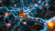 Abstract close up neurons cells presentation. Synapses and axones transmitting electrical signals. concept of electrical signal transport, neural system.