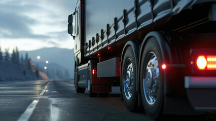 Commercial transport truck moving along the highway, seen from underneath
