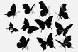 set of butterflies silhouettes Flying butterflies silhouette black set isolated on white background