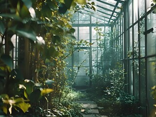 Wall Mural - a greenhouse with a path leading through it