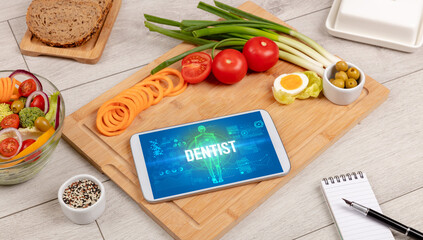 Wall Mural - Tablet Pc with fruits, medical concept concept