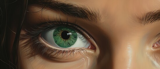 Wall Mural - A close up of a human bodys green eye with a tear falling from the eyelash, captured in stunning detail through macro photography and a lens