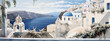 © AaliAmin - Greece Santorini island buildings and blue domes with sea and mountain landscape in realistic painting