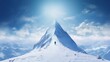 A person is climbing the snowy mountain against blue sky background
