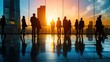 Silhouette concept of business people meeting in the office, sunrise background