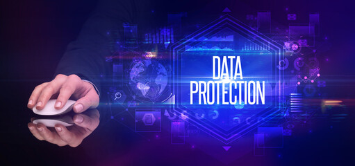 Poster - hand holding wireless peripheral, cyber security concept