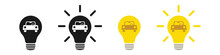 Idea Light Bulb Icon Set With Car, Illustration