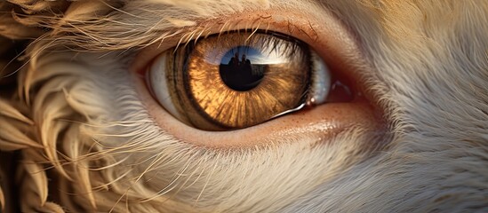 Sticker - A closeup of a cats brown eye, showcasing the delicate eyelashes, wrinkles around the eye, and intricate nerve endings in the eye. The cats snout and terrestrial animal features are also visible