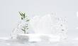 rock podium with water splash for product presentation. 3d illustration