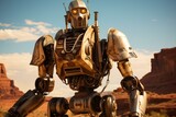 Fototapeta  - Mechanical Robot wild west. Western cyborg. Generate Ai