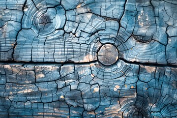 Wall Mural - Abstract Texture of Blue Cracked Paint on Weathered Wood Surface for Artistic Backgrounds and Designs