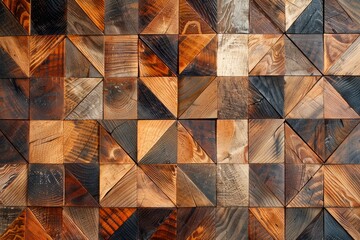 Wall Mural - Abstract Wooden Mosaic Wall Texture - Geometric Parquet Wood Surface Pattern for Background or Interior Design