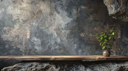 Wall Mural - Wood table counter with concrete grunge texture background