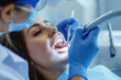© SHOTPRIME STUDIO - Dental Hygiene Woman receiving professional teeth cleaning at dentist's office with blue glove on hand
