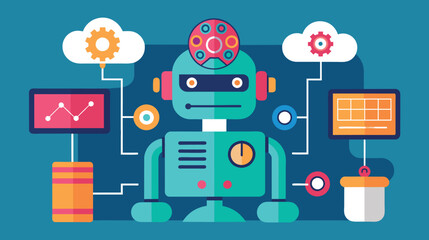 Wall Mural - colorful robot illustration with various icons