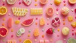 A close-up view of a variety of fruits and sweets, showcasing the vibrant colors and textures of the different items