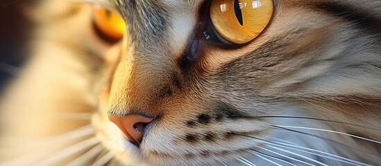 Sticker - A closeup of a Felidaes face, with yellow eyes and whiskers, showcasing its carnivorous nature. This small to mediumsized cat, with fawn fur and a snout, is a terrestrial animal in the wild