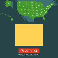 Wall Mural - United States of America, Wyoming state, map borders of the USA Wyoming state.