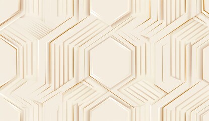 Wall Mural - pattern with beige lines in the form of stripes and hexagons on a white background Geometric minimalist wallpaper for interior design Generative AI