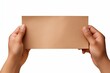 A hand holding a brown paper isolated on white background