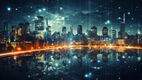 Fototapeta Miasto - Vibrant digital smart city at night