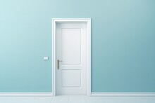 A White Door Next To A Light Cyan Wall