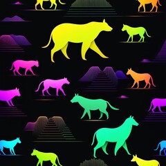 Wall Mural - seamless background with animal icons. vector illustration design seamless background with animal icons. vector illustration design set of wild horses in different colors. vector illustration