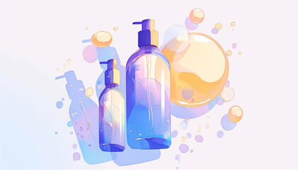 Wall Mural - vibrant graphic bottle mockup soap bubbles illustration