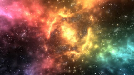 Wall Mural - Colorful cosmic nebula bursting with fiery reds and cool greens, depicting the energetic birth of stars.