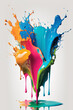 Colorful rainbow paint splash, explosion of colored powder on white background. Generative AI,