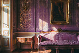 Retro vintage room with pattern in rococo style. Interior wallpaper. Rich Classic royal old home.