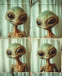A sweet, cute extraterrestrial alien takes portrait photos in photo box. Real retro alien evidence photos.