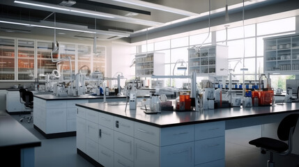 Wall Mural - modern science laboratory interior with research desks and analytic