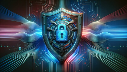 Wall Mural - Cybersecurity Shield, Advanced Encryption Protecting Digital Data, vibrant color wave