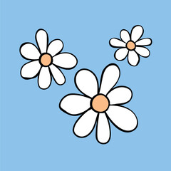 Wall Mural - Flowers icon. Simple outline color vector illustration clip art in doodle flat style, isolated on blue background