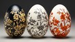 A collection of Easter eggs decorated with intricate floral patterns in a varied color palette. Concept for: holiday advertising, traditional Easter publications, craft and decorative products.
