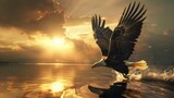 Fototapeta Zwierzęta - Eagle Soaring Over Body of Water