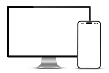 Leinwandbilder - 3d high quality realistic device mockup. Computer monitors, laptops, tablets and mobile phones. Electronic gadgets isolated on white background for ui ux, presentation, mobile apps