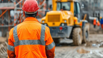 Wall Mural - Construction worker looking at bulldozer.