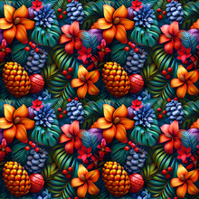 Fruit Pattern, Frameless Pattern To Enlarge And Use As Graphic Element Like Background, Tiles, Ai Generated