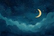 Serene Crescent Moon Adorning a Starry Night Sky