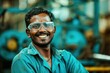 happy african factory worker at machine factory
