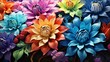 View of colorful, pink, blue, orange, yellow flowers. Flowering flowers, a symbol of spring, new life.