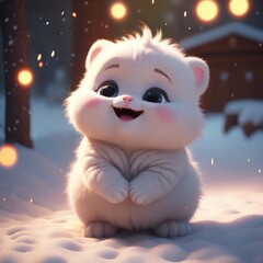 cute cartoon baby in the snow cute cartoon baby in the snow illustration of cute little polar bear with big eyes sitting on wooden log