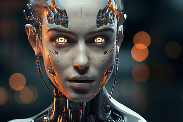 A fictitious image of woman in cyberpunk attire futuristic high tech generative AI