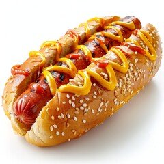 Wall Mural - A delicious hot dog, grilled to perfection, nestled in a soft bun.