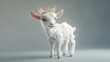 Baby goat with a tiara frolicking with an air of aristocracy and playful grace